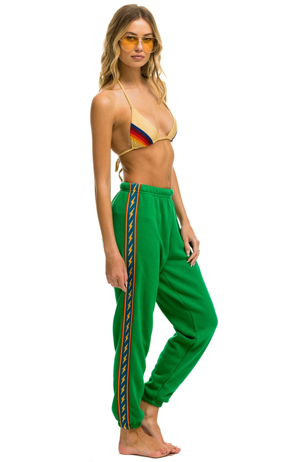 BOLT STRIPE WOMENS SWEATPANTS - KELLY GREEN Aviator Nation 