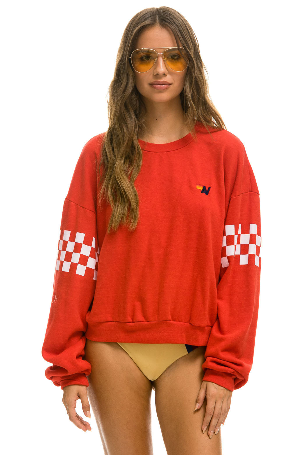 CHECK 2 SLEEVE RELAXED CREW SWEATSHIRT - RED // WHITE Sweatshirt Aviator Nation 