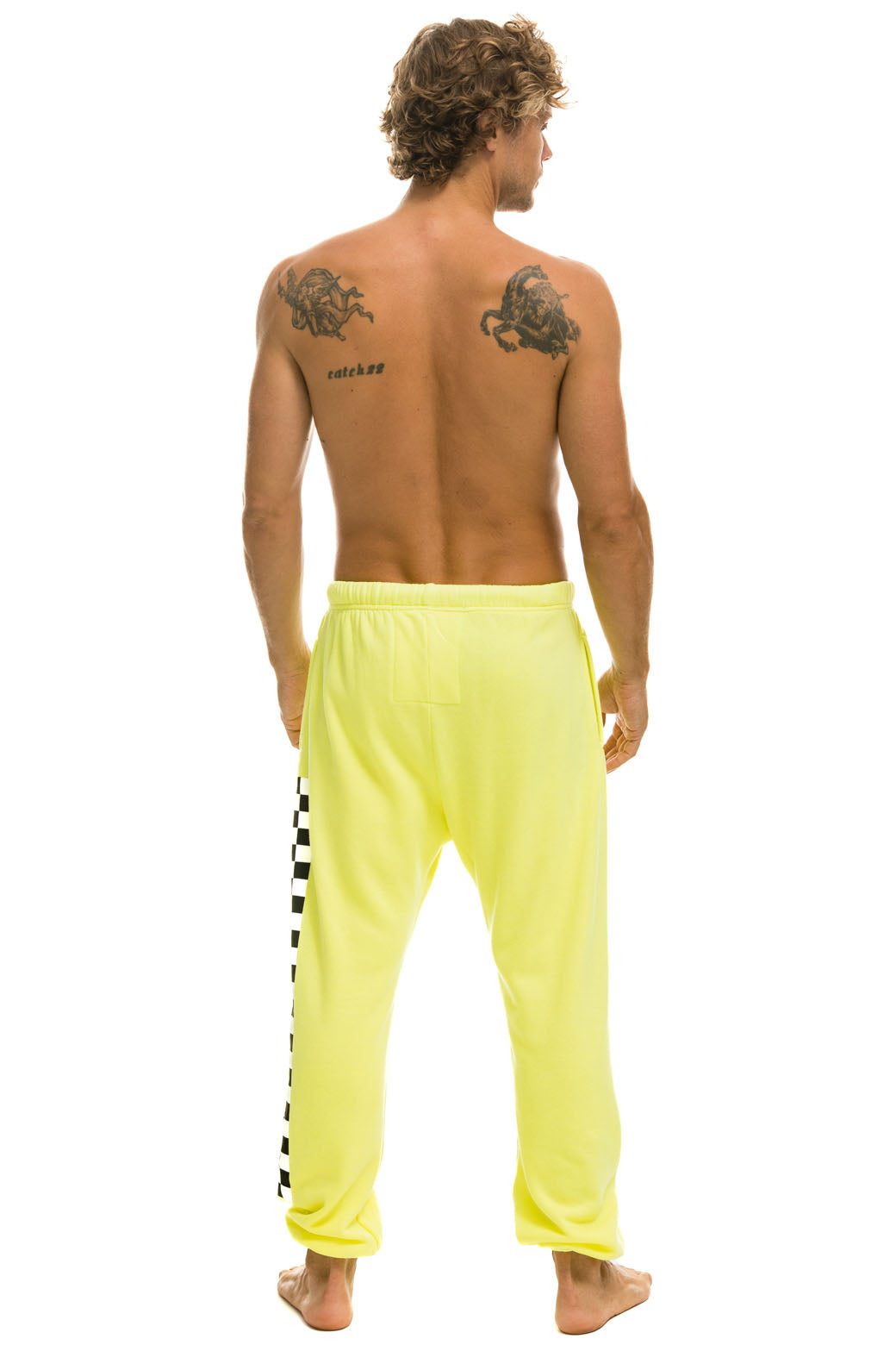 CHECK LEG SWEATPANTS - NEON YELLOW Mens Sweatpants Aviator Nation 