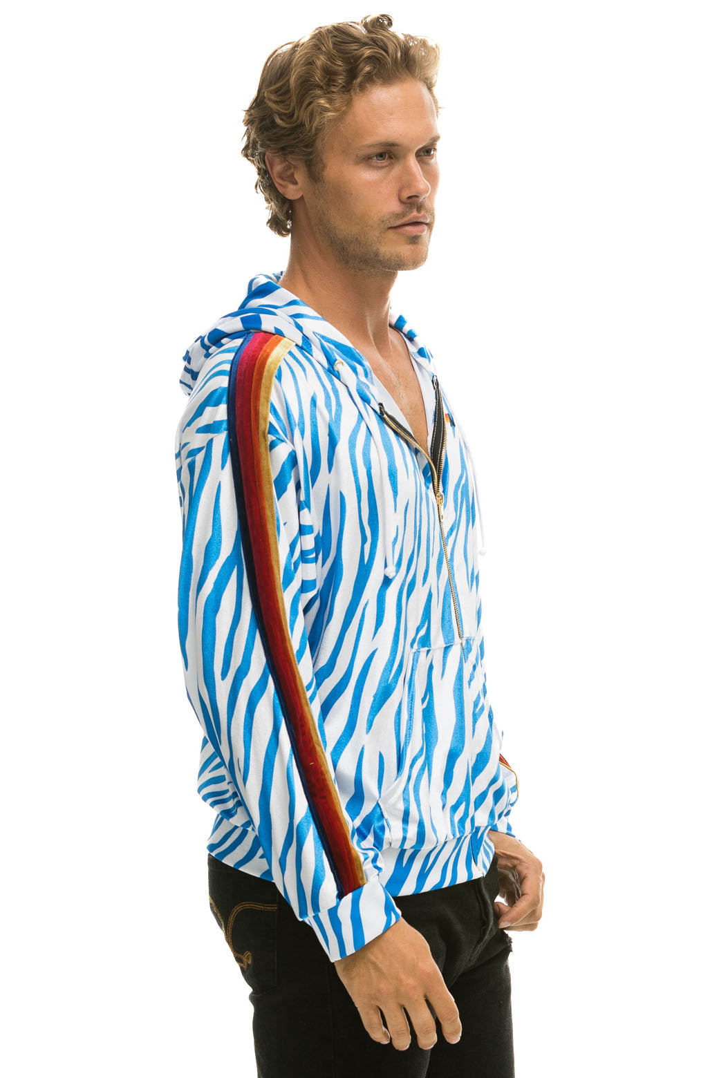 Aviator Nation Classic Velvet Relaxed Zip Hoodie Blue Tiger S