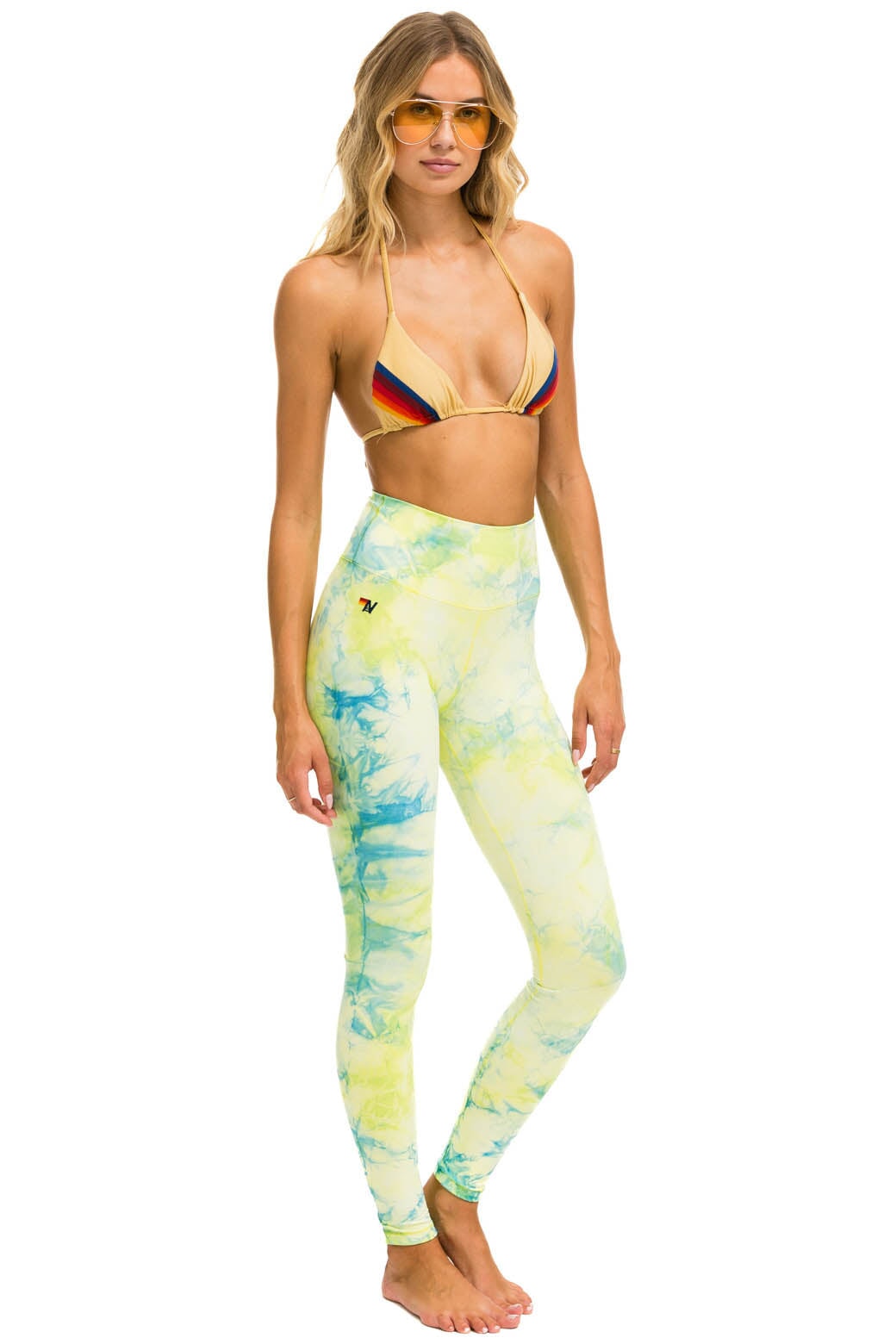 Hand Dyed Full Length Hi Rise Leggings Tie Dye Neon Yellow L