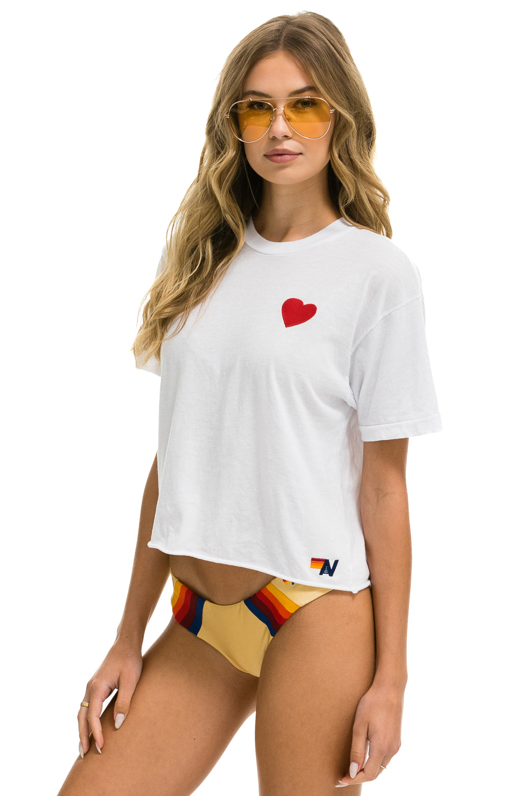 HEART EMBROIDERY BOYFRIEND TEE - WHITE Sale Aviator Nation 