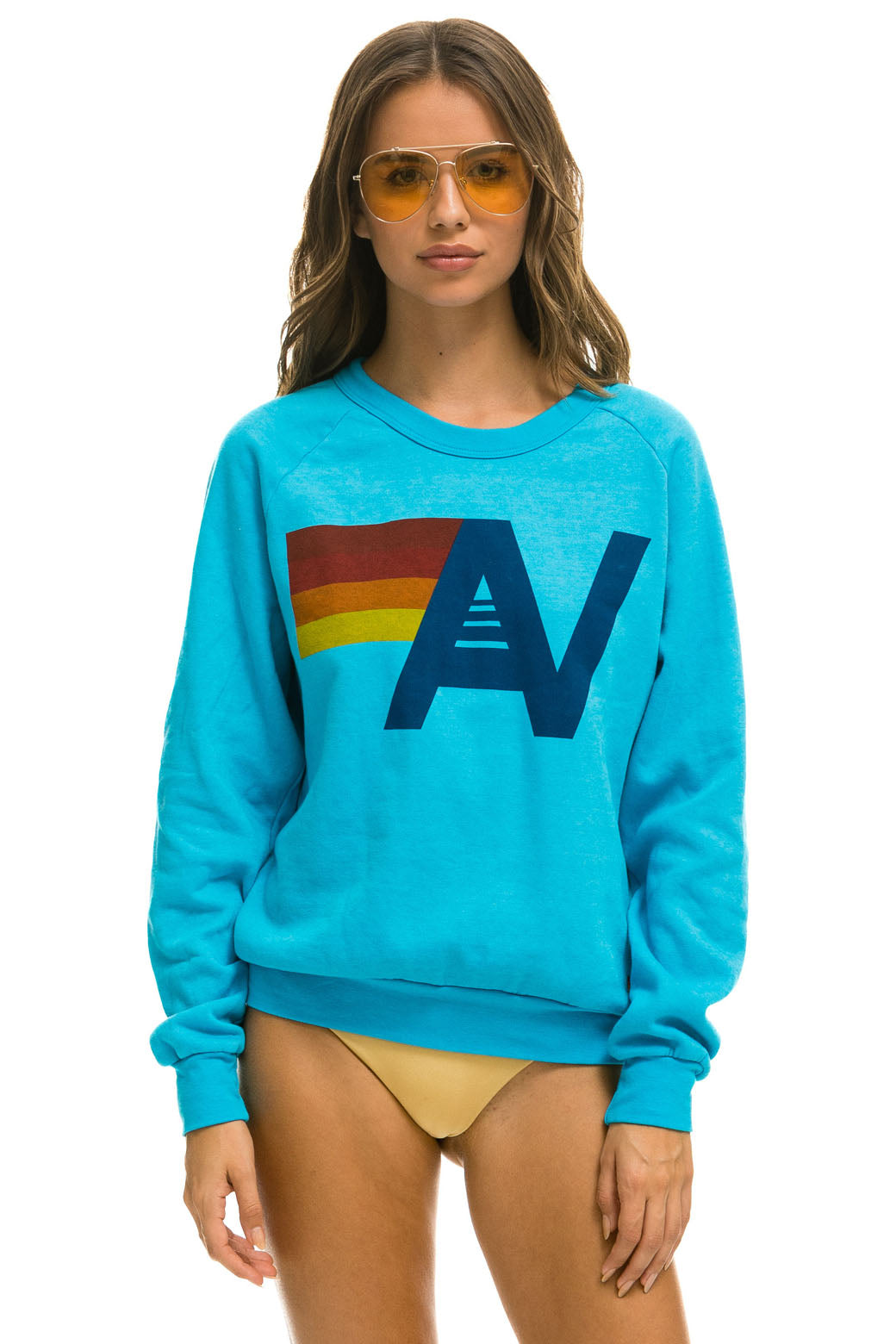 LOGO LIGHT WEIGHT CREW SWEATSHIRT - NEON BLUE - Aviator Nation