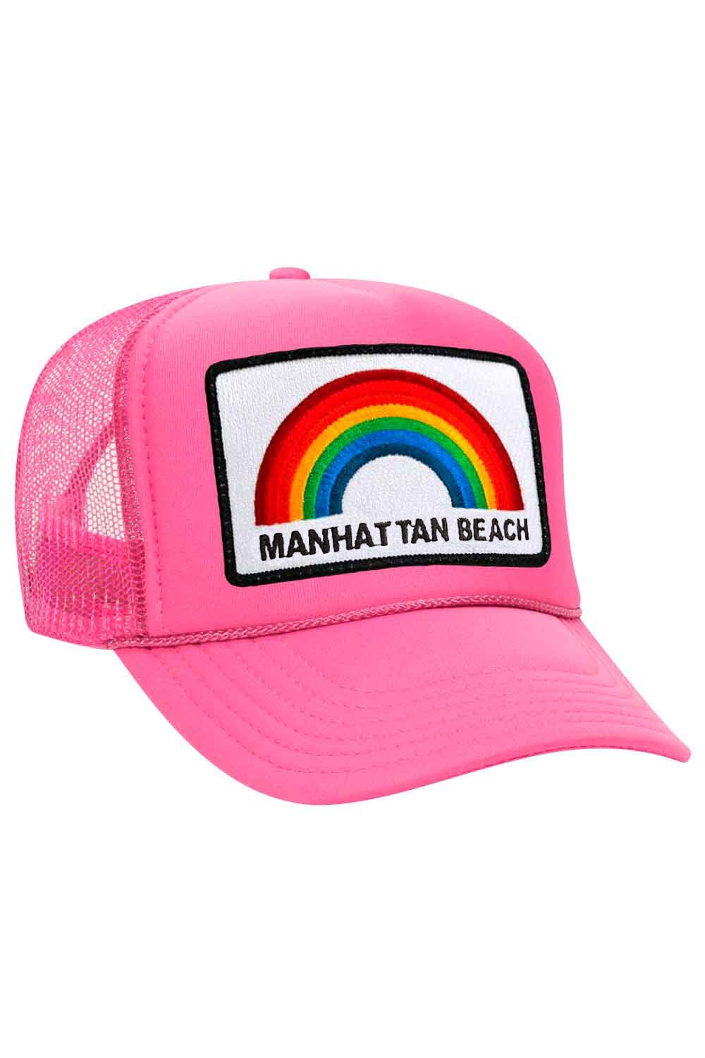 MANHATTAN BEACH RAINBOW TRUCKER HAT HATS Aviator Nation NEON PINK 