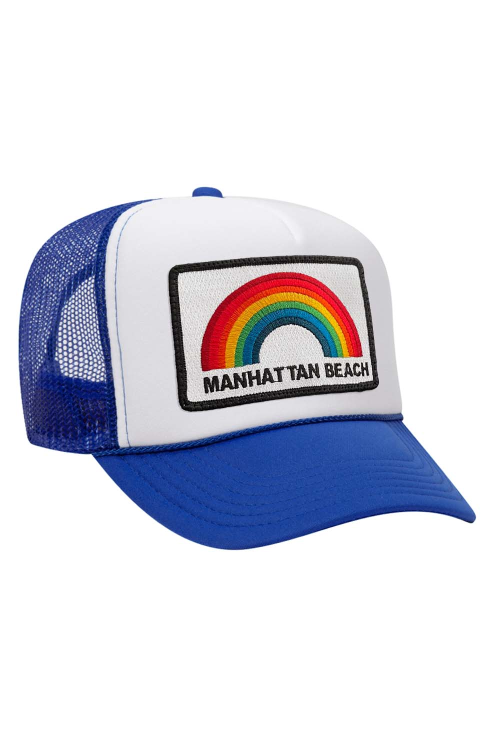 MANHATTAN BEACH RAINBOW TRUCKER HAT HATS Aviator Nation ROYAL // WHITE // ROYAL 