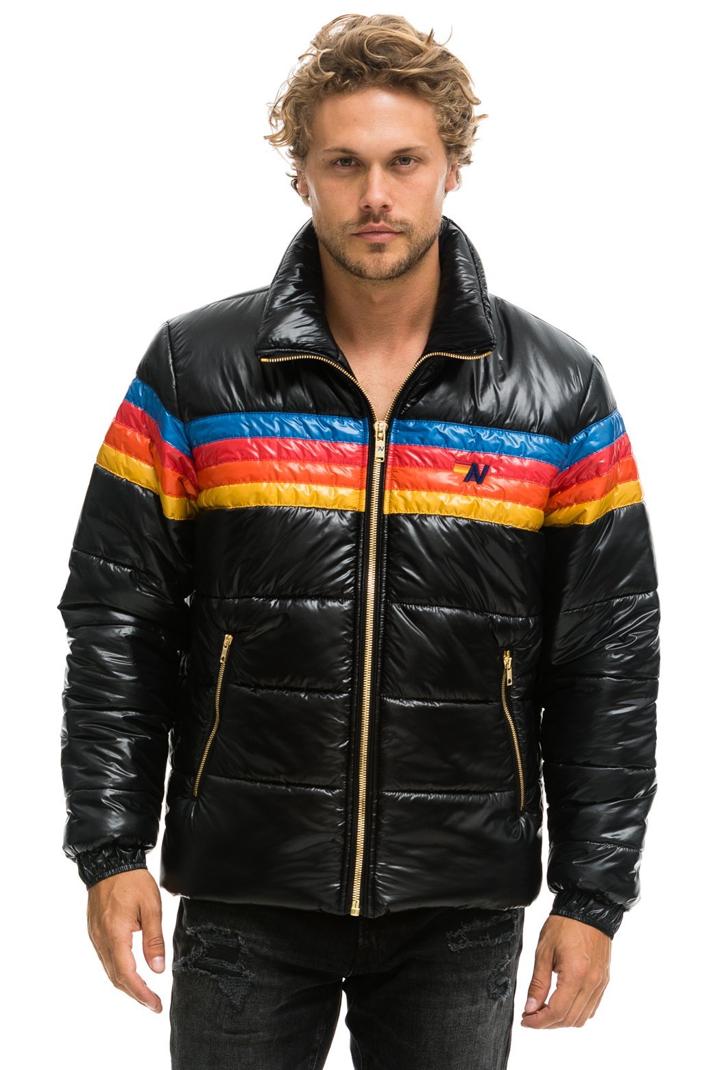 MEN&#39;S 4 STRIPE LUXE TRAVELER JACKET - GLOSSY BLACK Jacket Aviator Nation 