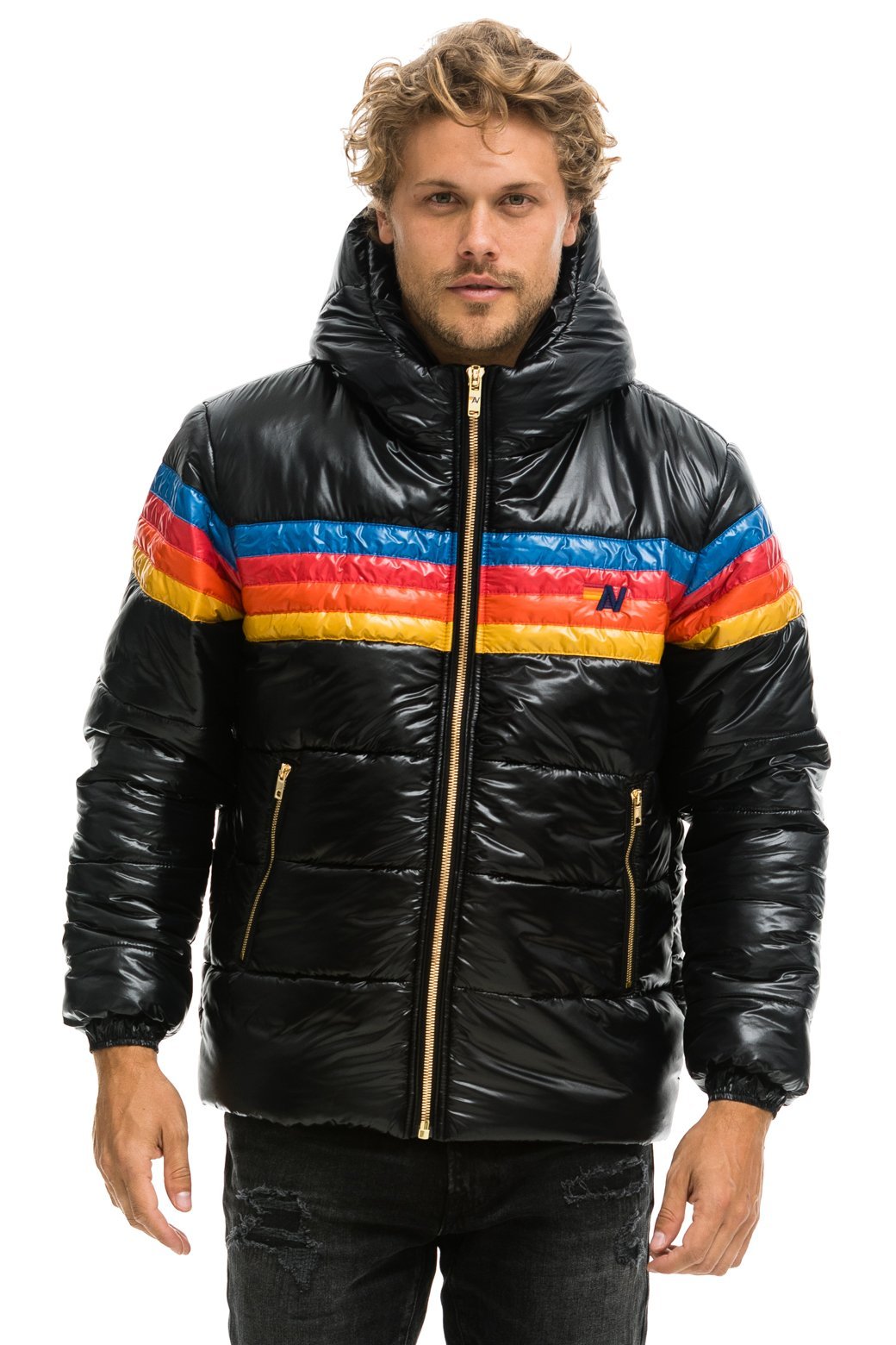 MEN&#39;S 4 STRIPE LUXE TREKKER JACKET - GLOSSY BLACK Jacket Aviator Nation 