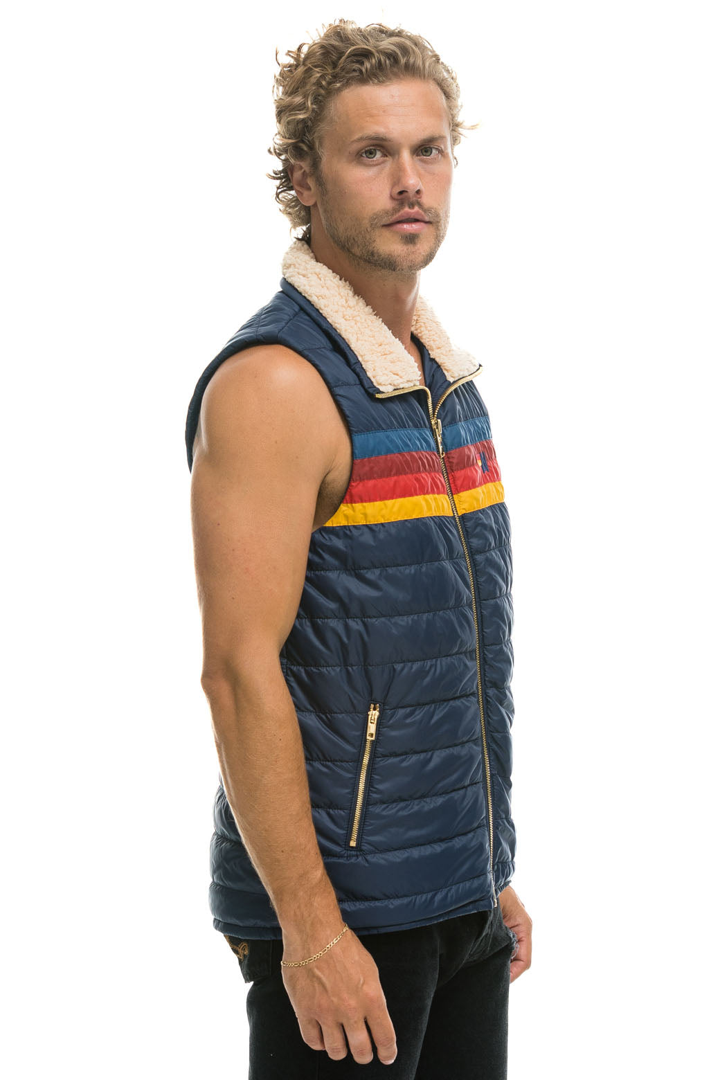 Men s 4 Stripe Vest Sherpa Navy S