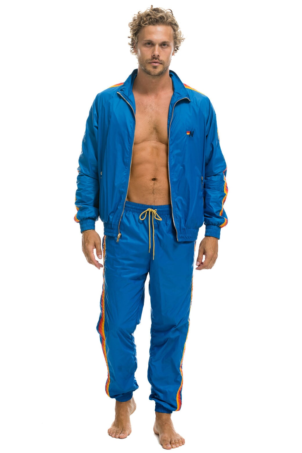 MEN'S 4 STRIPE WINDBREAKER - SNORKEL BLUE Men's Windbreaker Aviator Nation 