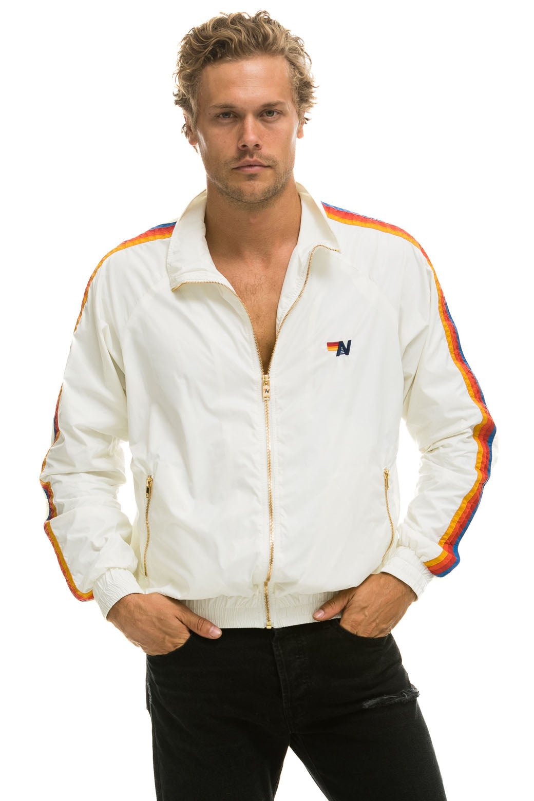 MEN&#39;S 4 STRIPE WINDBREAKER - WHITE Jacket Aviator Nation 