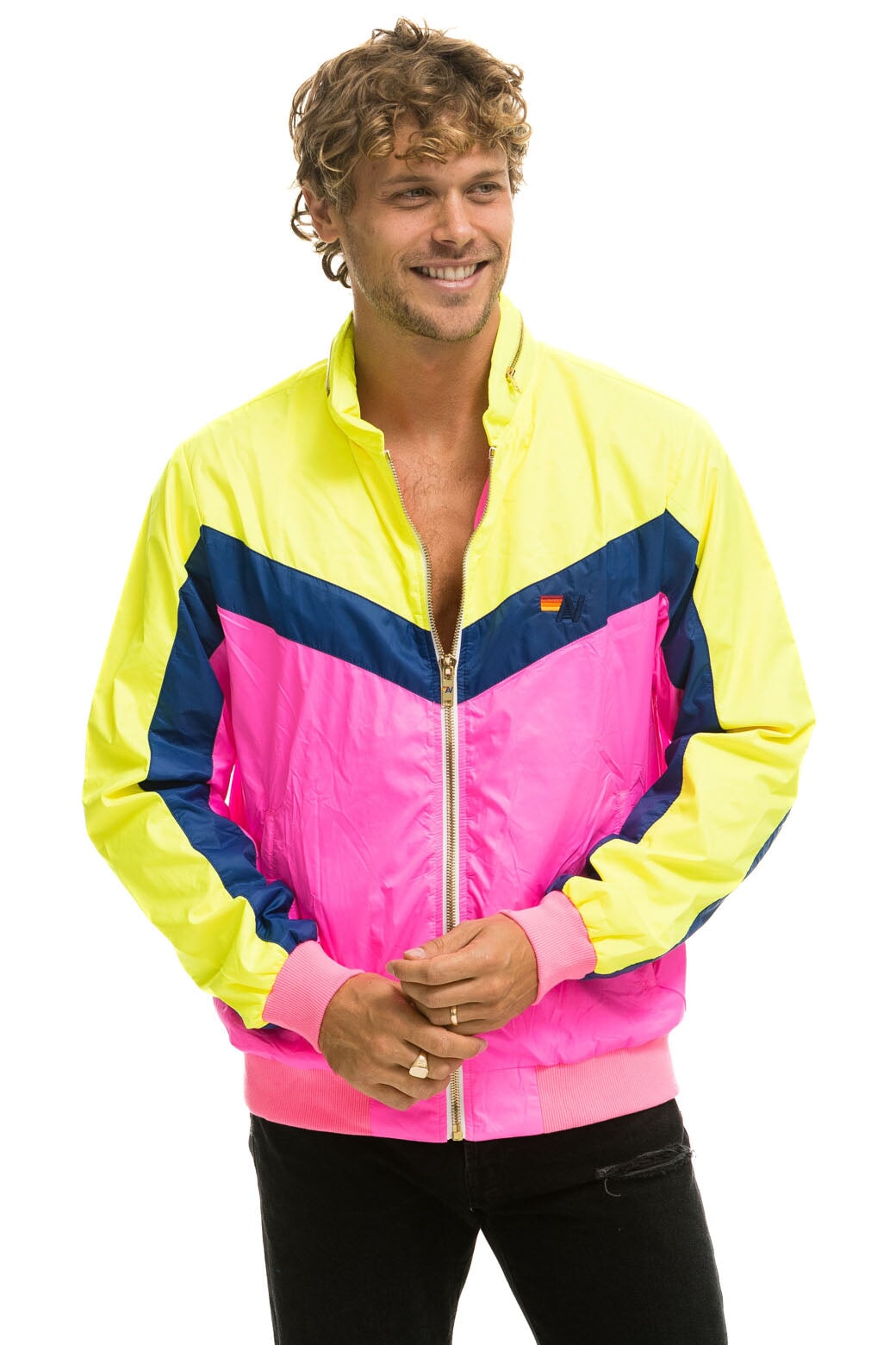 MEN'S WINDBREAKER JACKET - NEON PINK Men's Windbreaker Aviator Nation 