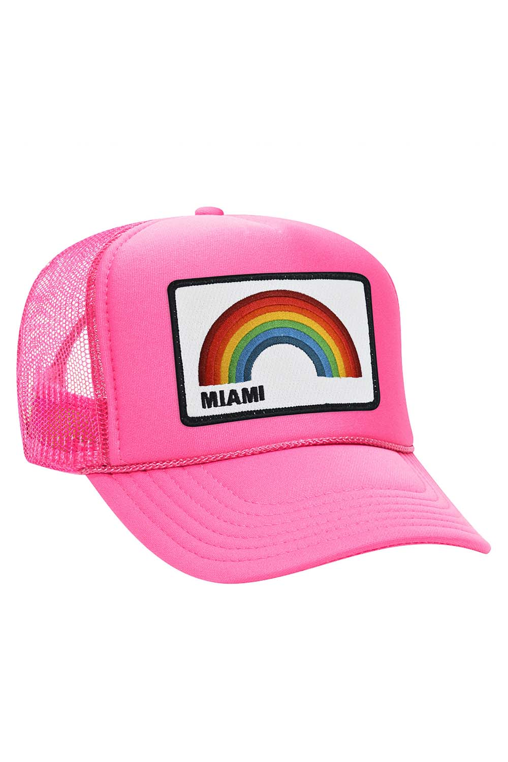 MIAMI RAINBOW TRUCKER HAT HATS Aviator Nation OS NEON PINK 