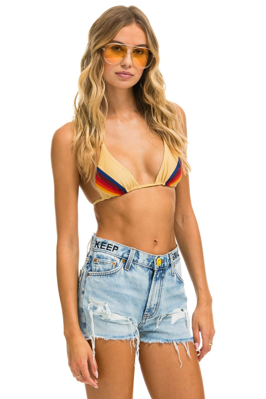 MID RISE ROCKER COWGIRL CUTOFF KEEP SMILING JEAN SHORTS - SUPER LIGHT Denim Shorts Aviator Nation 