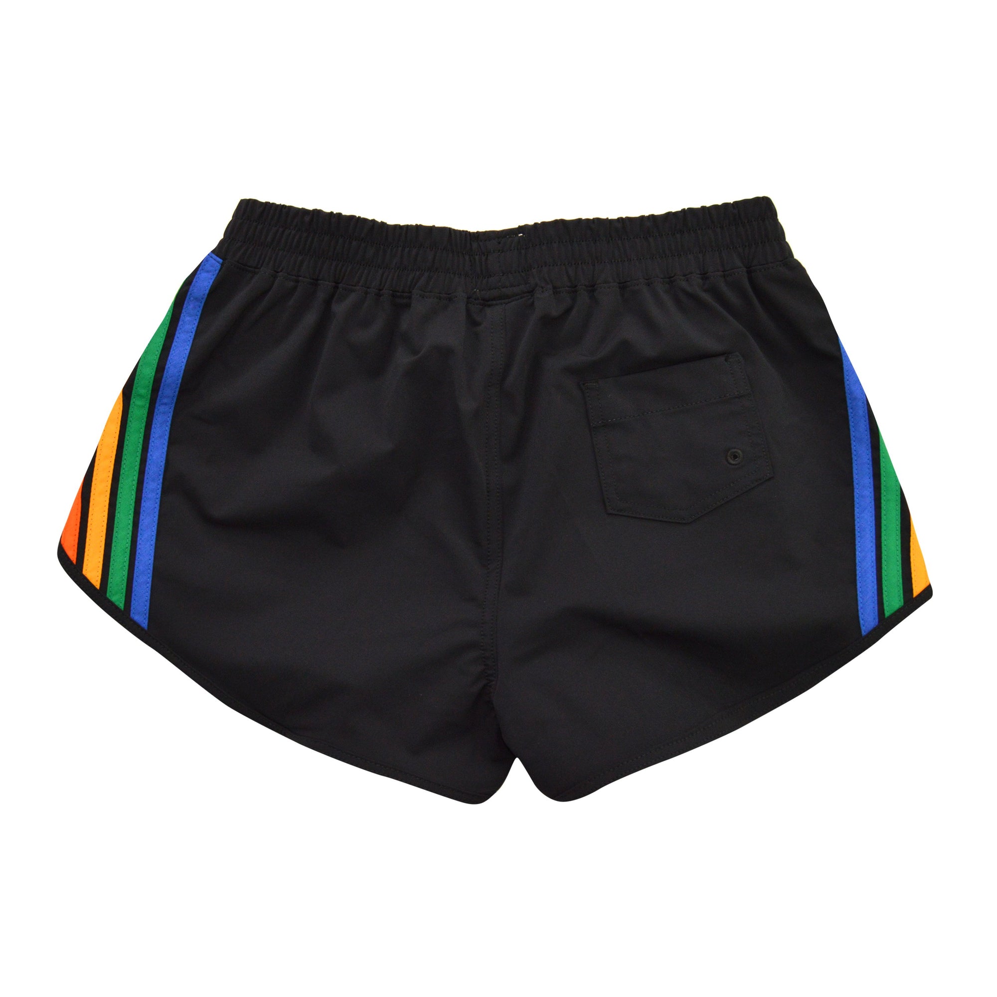 NEW WOMEN'S 5 STRIPE FLEX BOARD SHORTS - BLACK // RAINBOW Women's Shorts Aviator Nation 