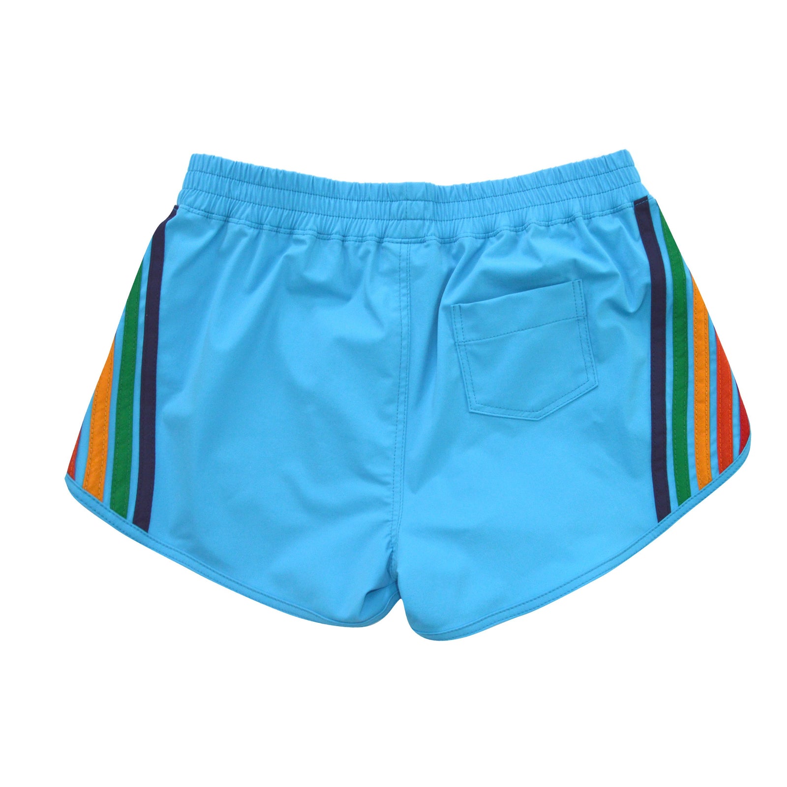 WOMEN S 5 STRIPE FLEX BOARD SHORTS NEON BLUE RAINBOW Aviator Nation