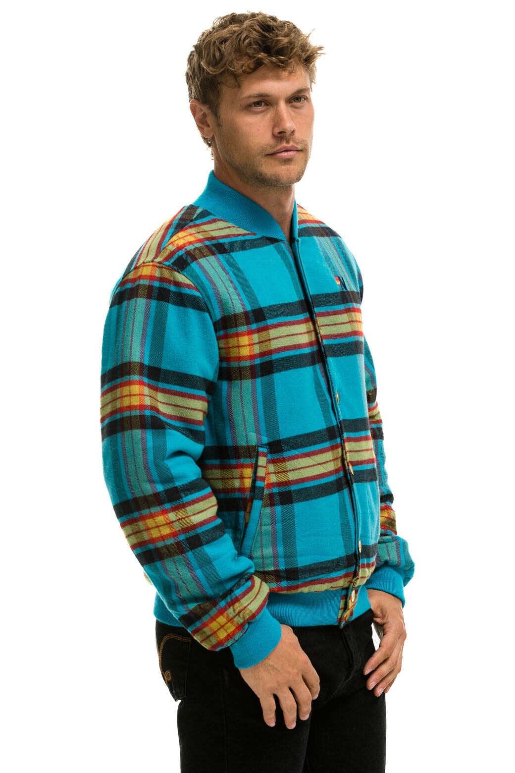 PLAID UNISEX VARSITY JACKET - JACKSON PLAID Unisex Outerwear Aviator Nation 