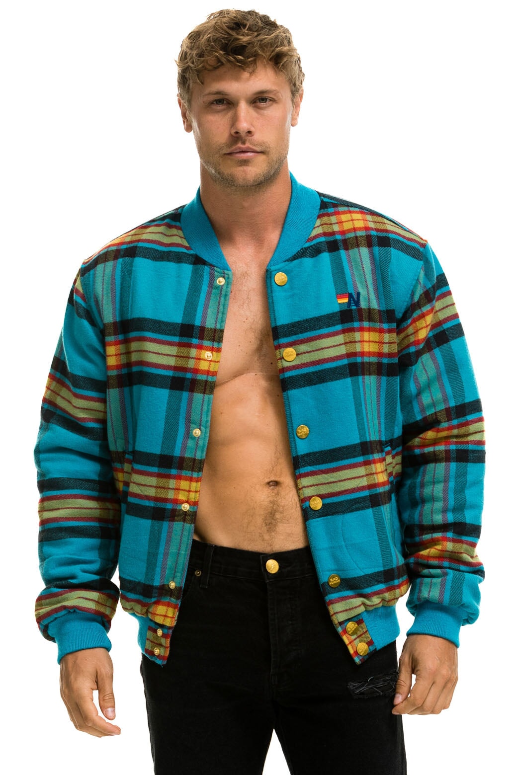 PLAID UNISEX VARSITY JACKET - JACKSON PLAID Unisex Outerwear Aviator Nation 