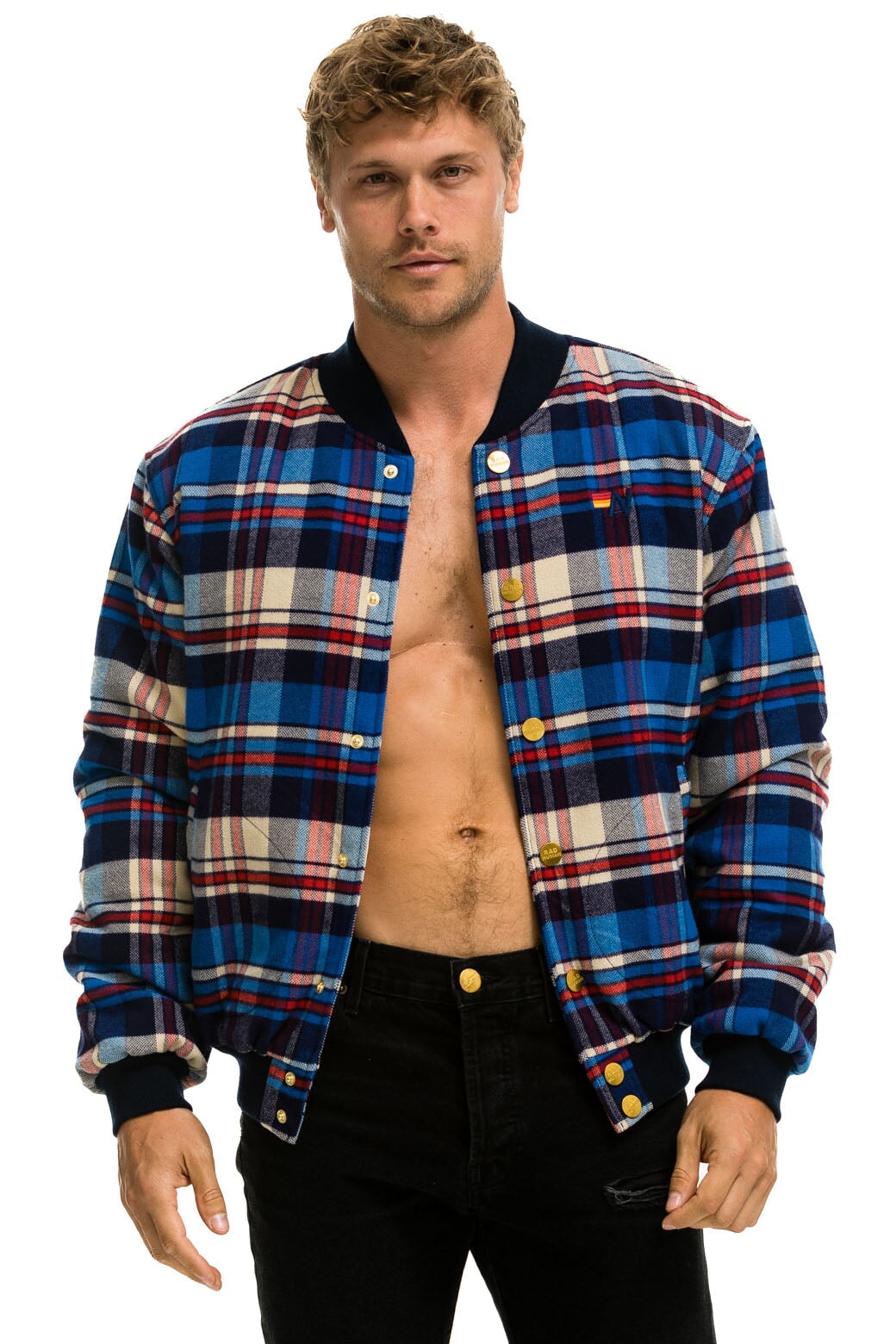 PLAID UNISEX VARSITY JACKET - PATRIOT PLAID Unisex Outerwear Aviator Nation 