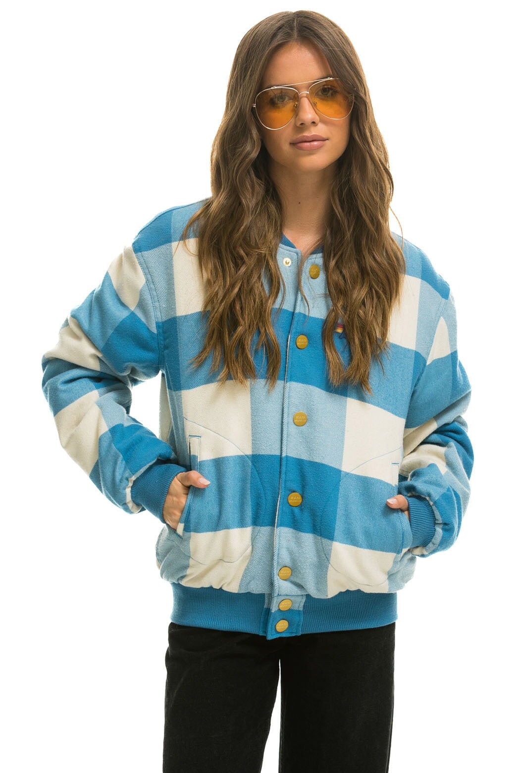 PLAID UNISEX VARSITY JACKET - SKY PLAID - Aviator Nation