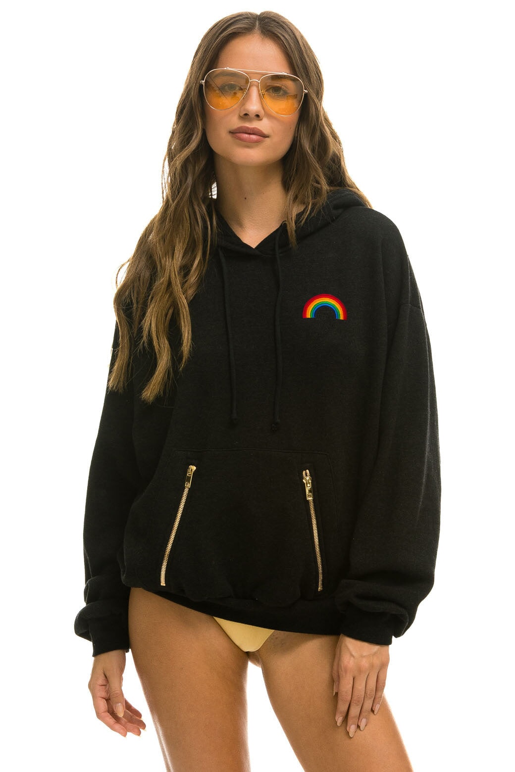 RAINBOW EMBROIDERY RELAXED PULLOVER HOODIE - BLACK - Aviator Nation