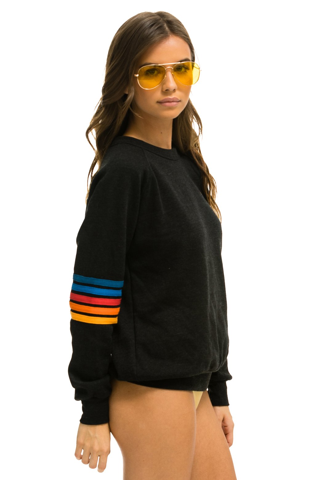 Aviator nation rainbow stitch sleeve crew sweatshirt new arrivals