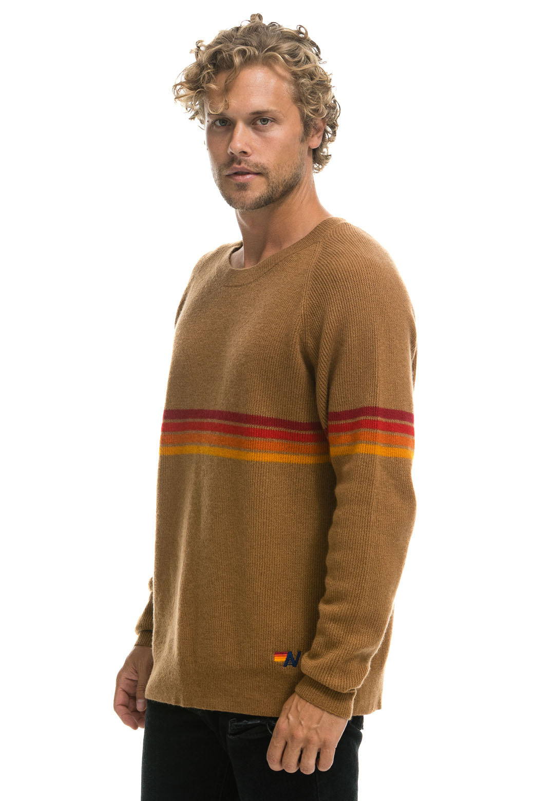 RAINBOW STRIPE 4 UNISEX CASHMERE SWEATER - BUTTERSCOTCH Sweatshirt Aviator Nation 