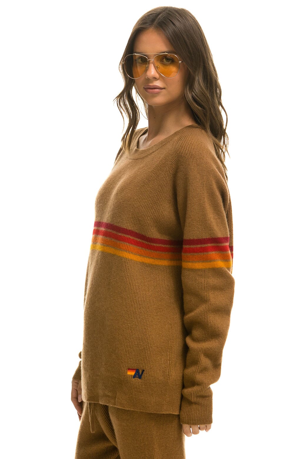 RAINBOW STRIPE 4 UNISEX CASHMERE SWEATER - BUTTERSCOTCH Sweatshirt Aviator Nation 