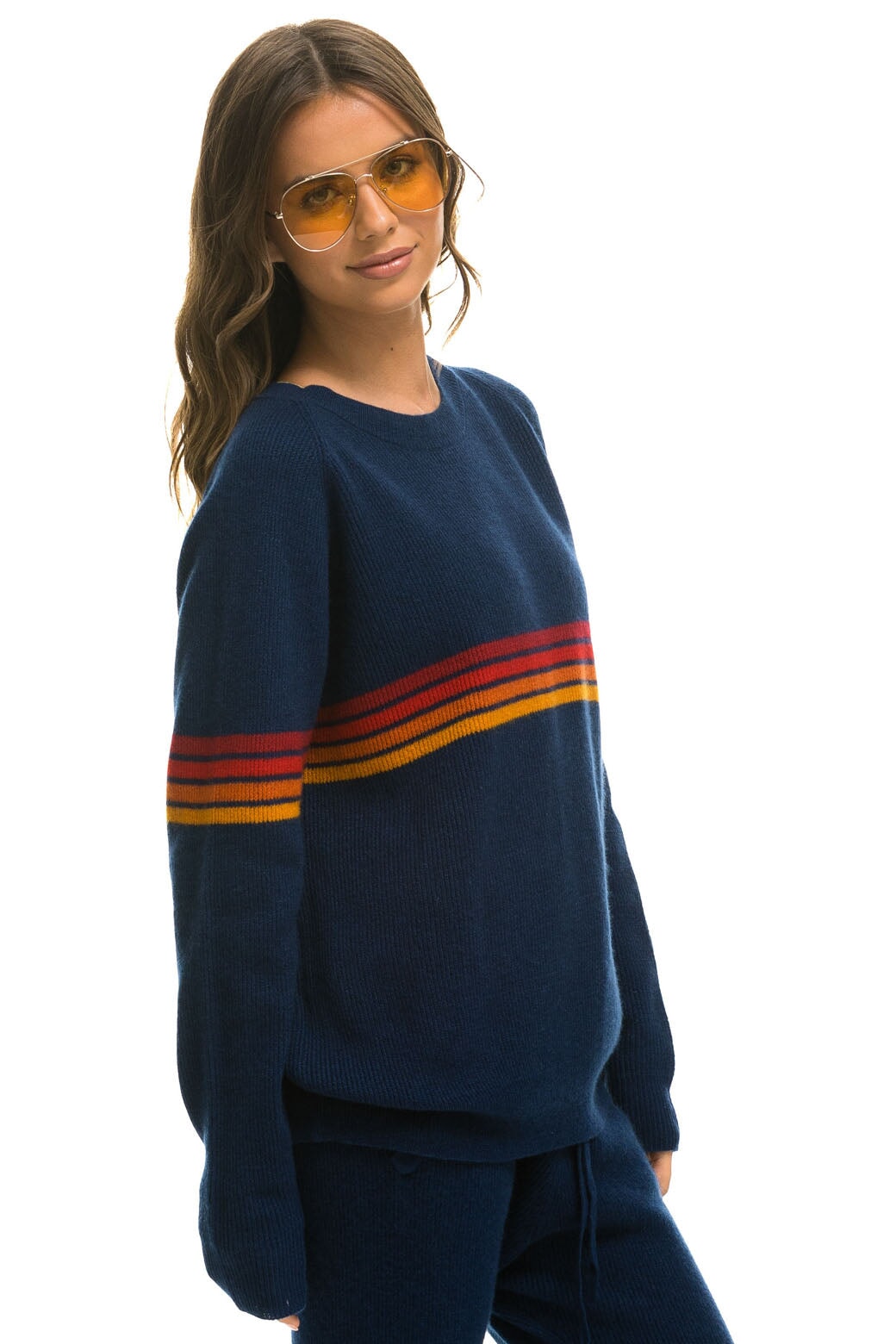 RAINBOW STRIPE 4 UNISEX CASHMERE SWEATER - MIDNIGHT Sweatshirt Aviator Nation 