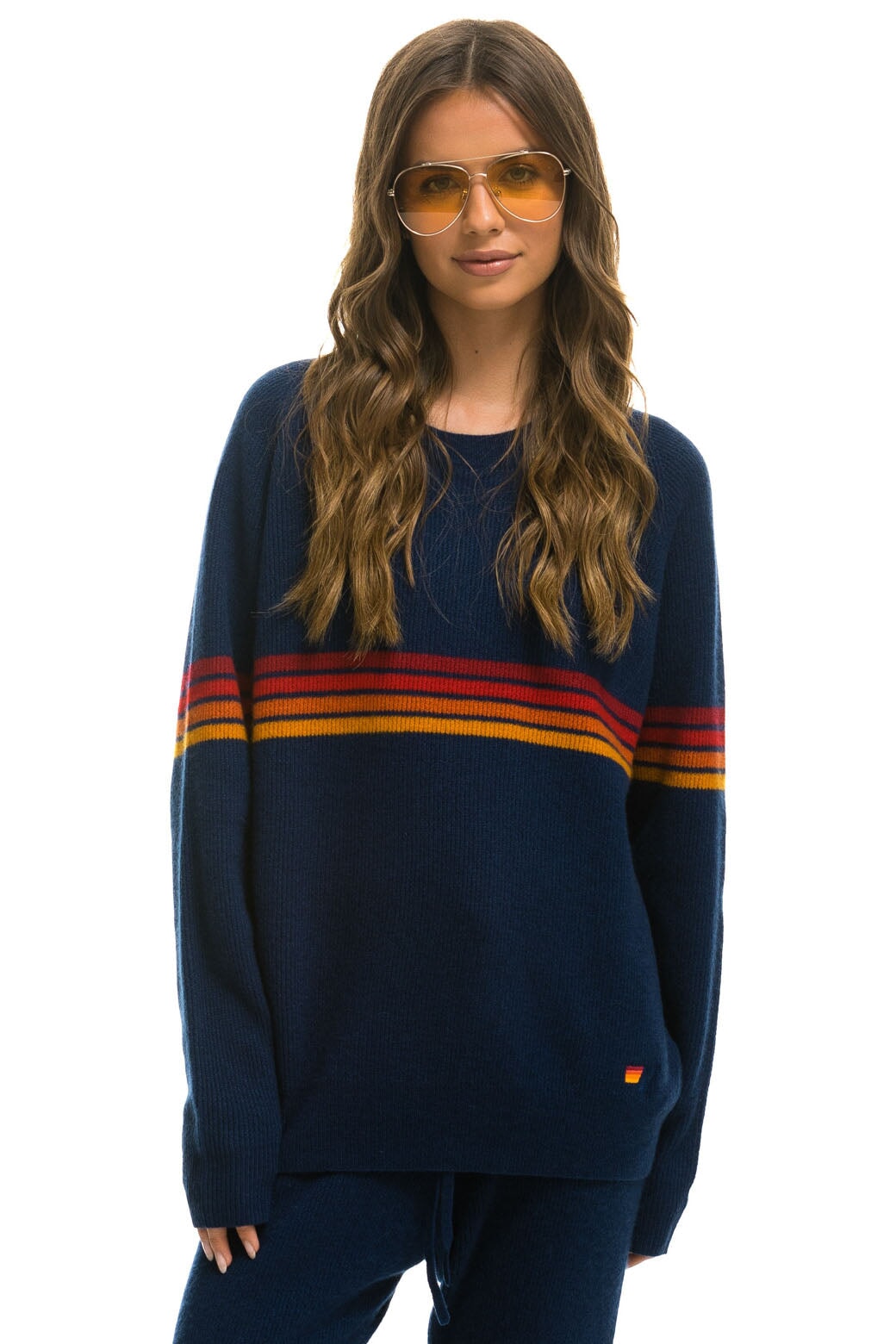 RAINBOW STRIPE 4 UNISEX CASHMERE SWEATER - MIDNIGHT Sweatshirt Aviator Nation 