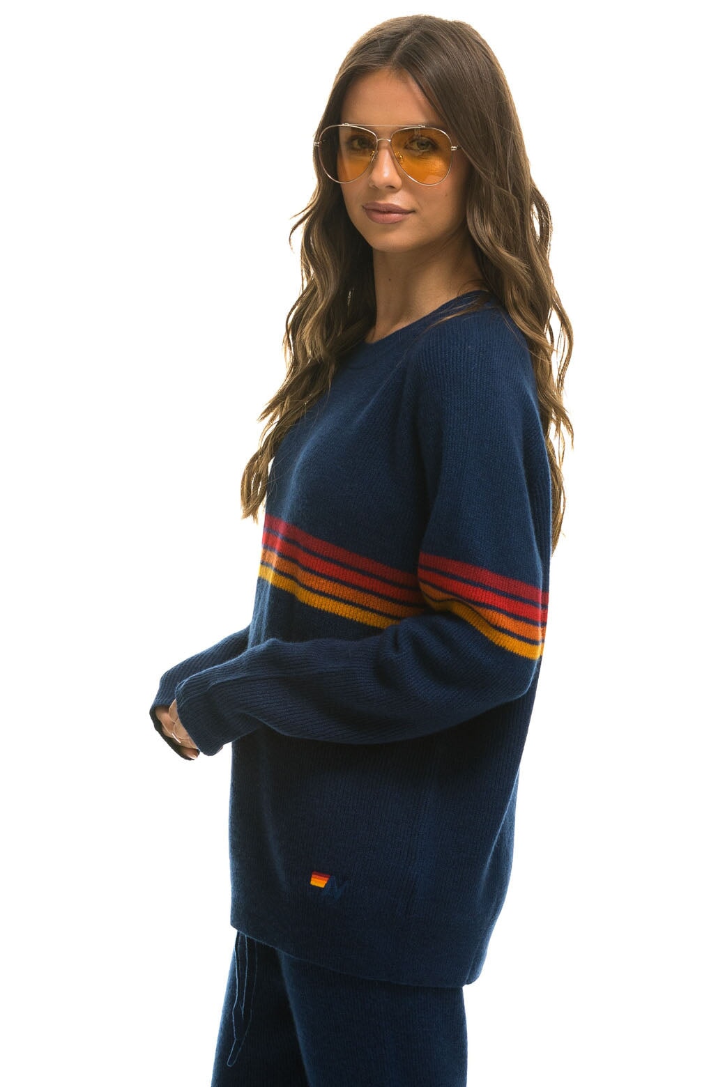 RAINBOW STRIPE 4 UNISEX CASHMERE SWEATER - MIDNIGHT Sweatshirt Aviator Nation 