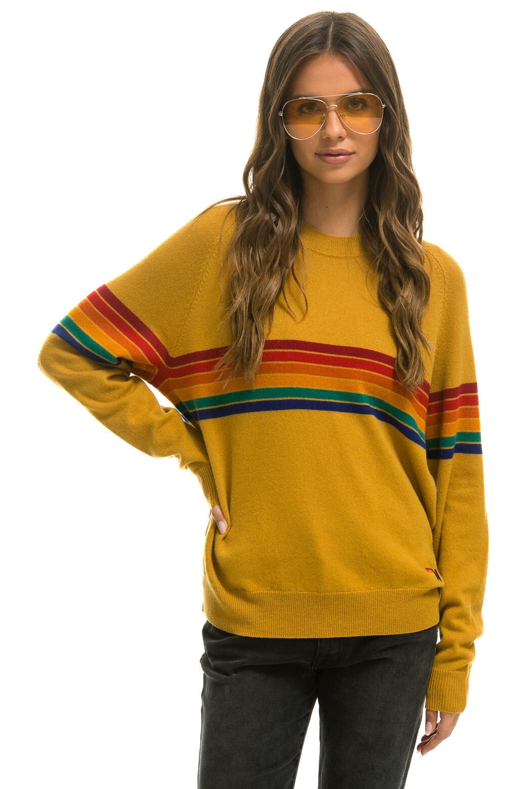 RAINBOW STRIPE 6 UNISEX LIGHT CASHMERE SWEATER - HARVEST Sweatshirt Aviator Nation 