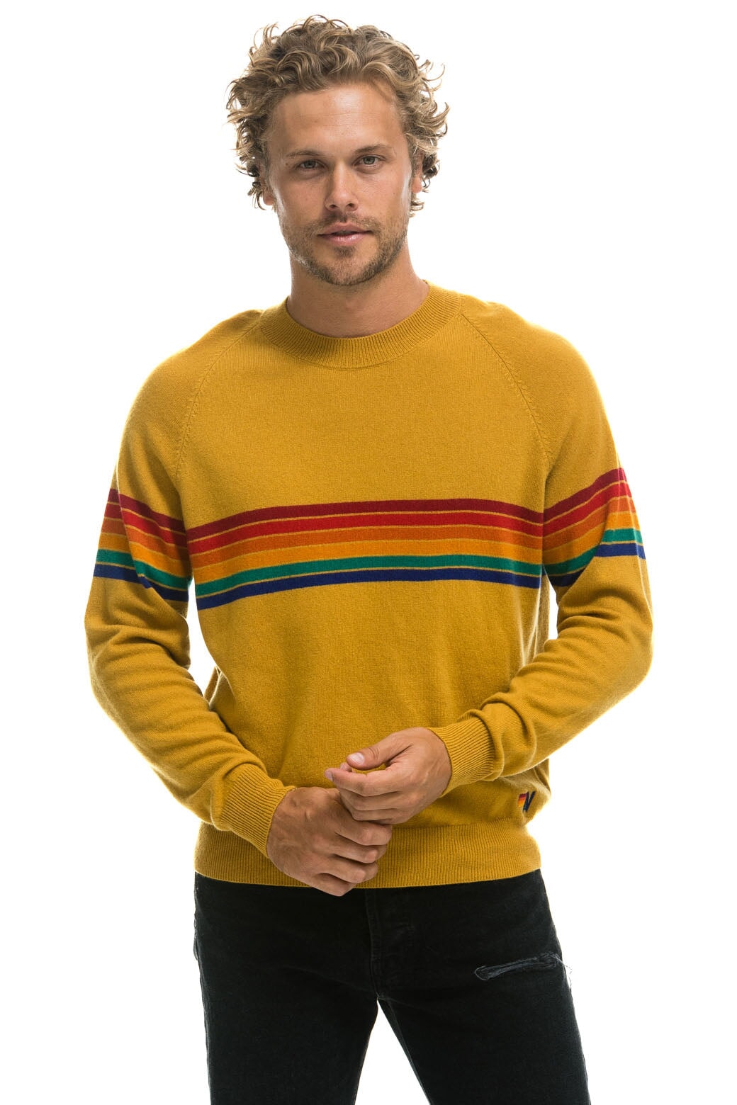 RAINBOW STRIPE 6 UNISEX LIGHT CASHMERE SWEATER - HARVEST Sweatshirt Aviator Nation 