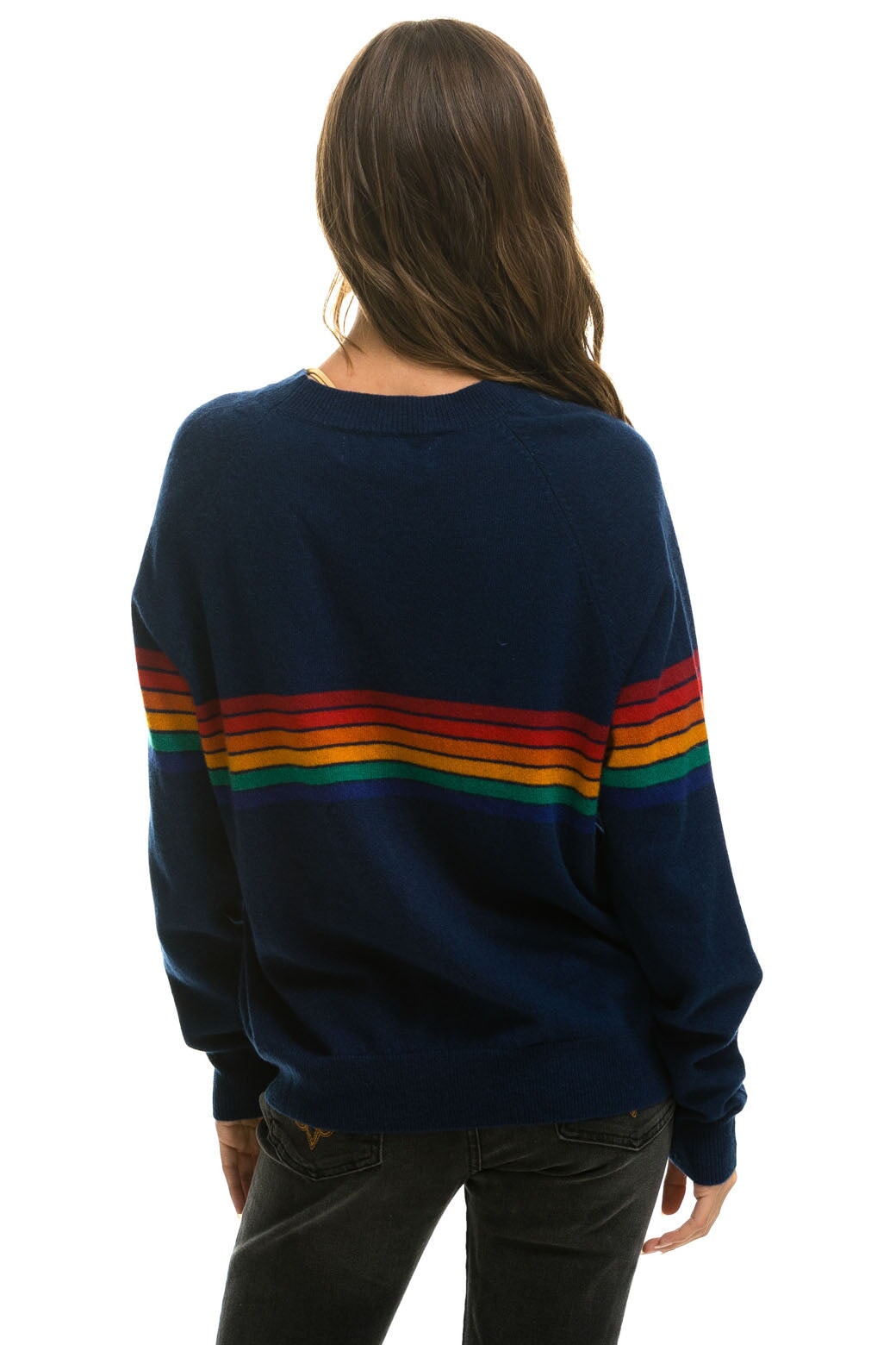 RAINBOW STRIPE 6 UNISEX LIGHT CASHMERE SWEATER - MIDNIGHT Sweatshirt Aviator Nation 