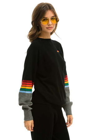 rainbow stripe sleeve unisex cashmere light sweater - black // charcoal