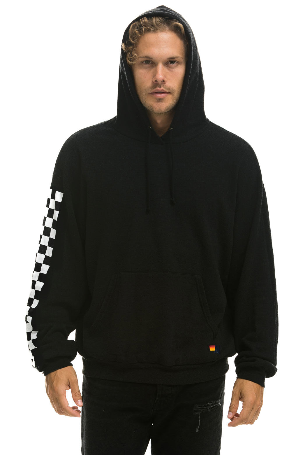 Black hoodie 2025 checkered sleeves