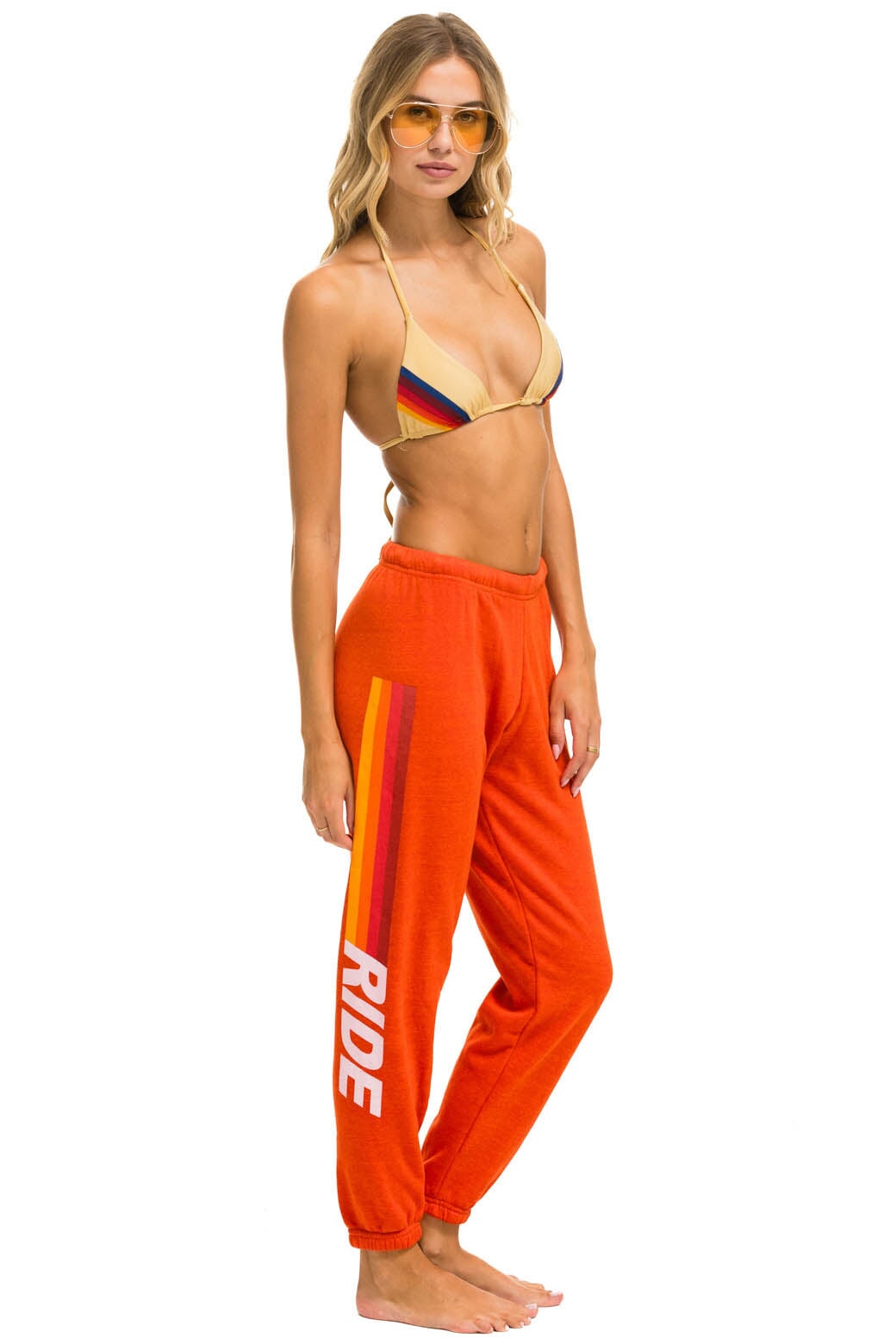 RIDE LOGO WHITE SWEATPANTS - ORANGE Women&#39;s Sweatpants Aviator Nation 