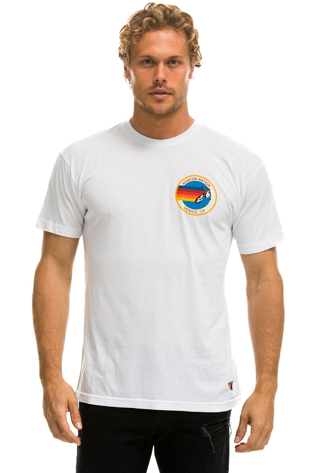 SIGNATURE SMALL VENICE CIRCLE TEE - WHITE Tees Aviator Nation 