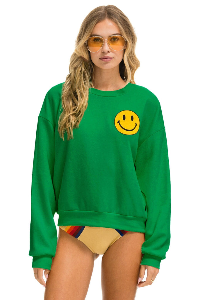 SMILEY 2 RELAXED LIGHT WEIGHT CREW SWEATSHIRT - KELLY GREEN