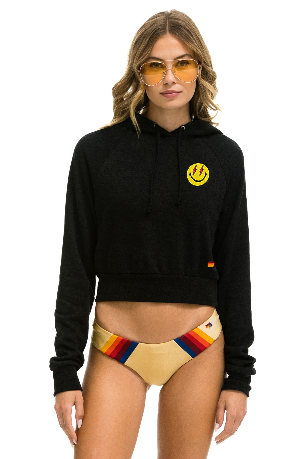 SMILEY BOLT EYES CROPPED HOODIE - BLACK Hoodie Aviator Nation 