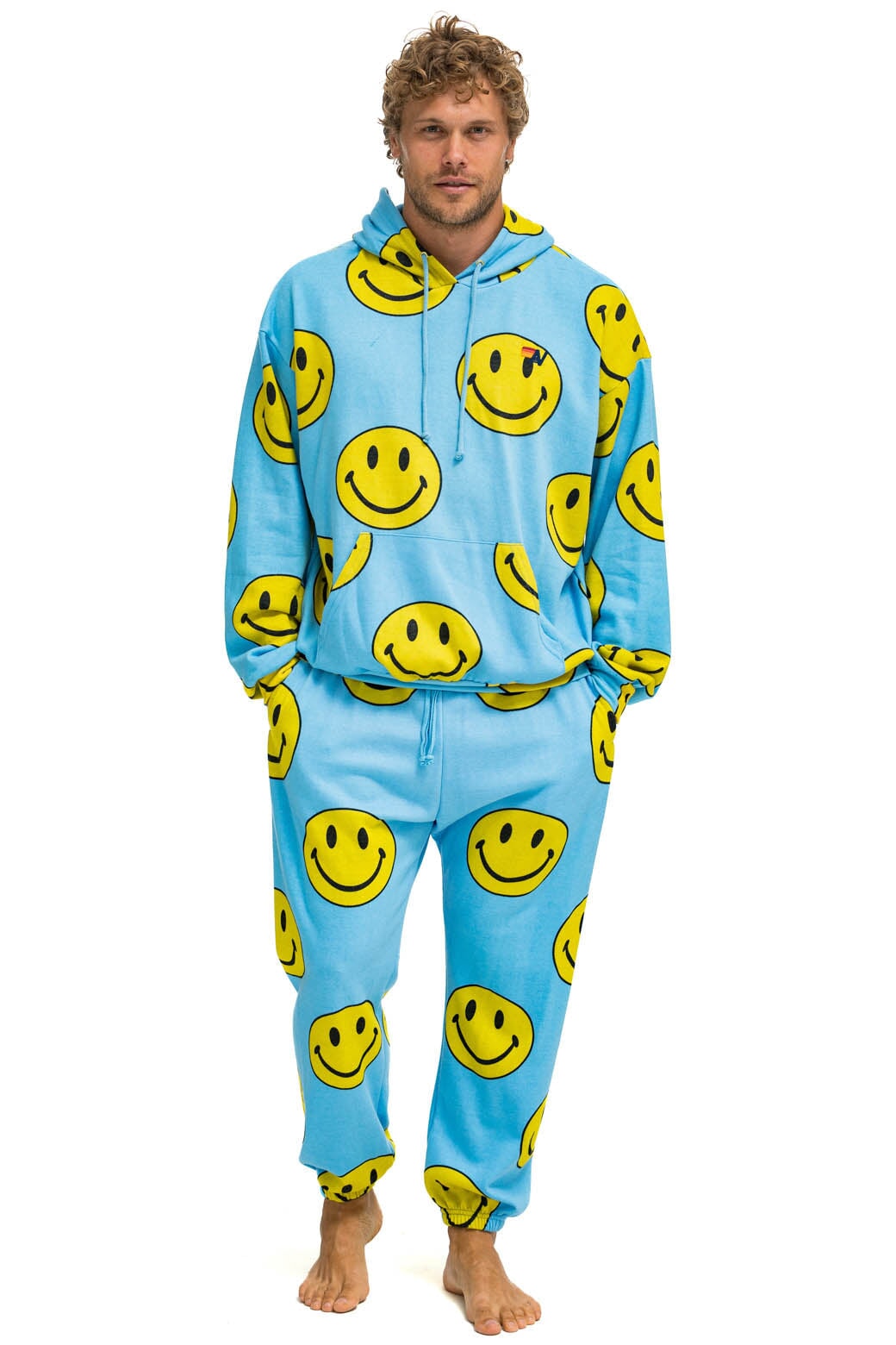 SMILEY REPEAT MENS SWEATPANTS - SKY Men's Sweatpants Aviator Nation 