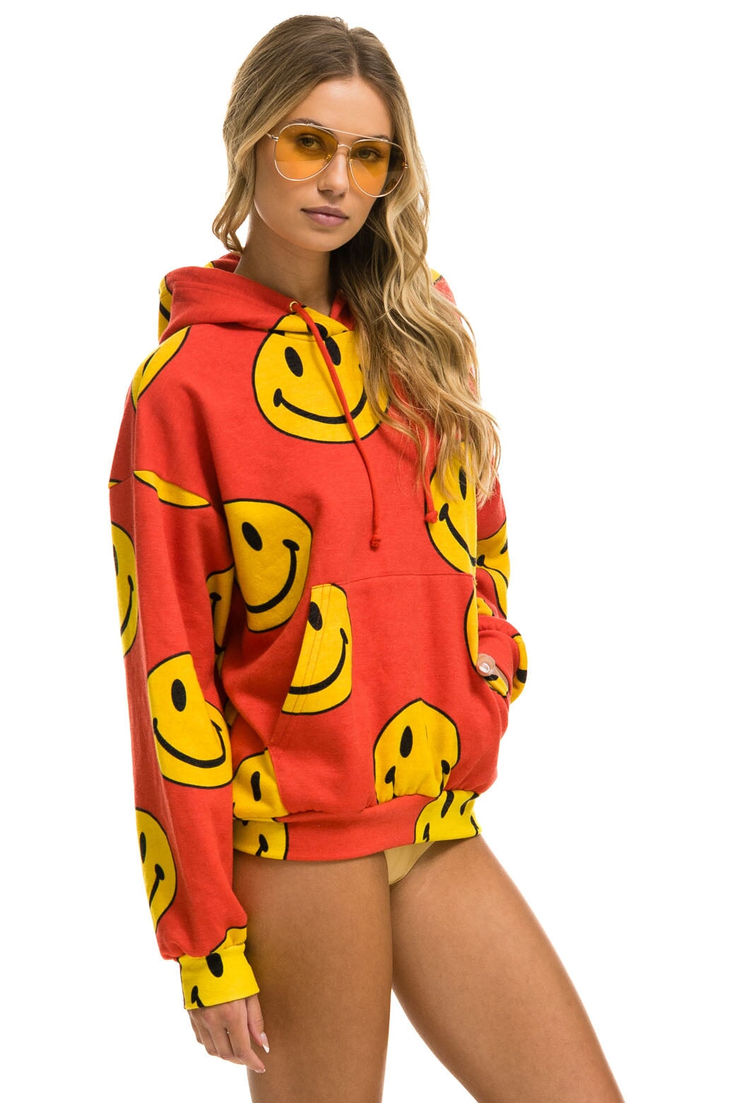 SMILEY REPEAT RELAXED PULLOVER HOODIE - RED Hoodie Aviator Nation 