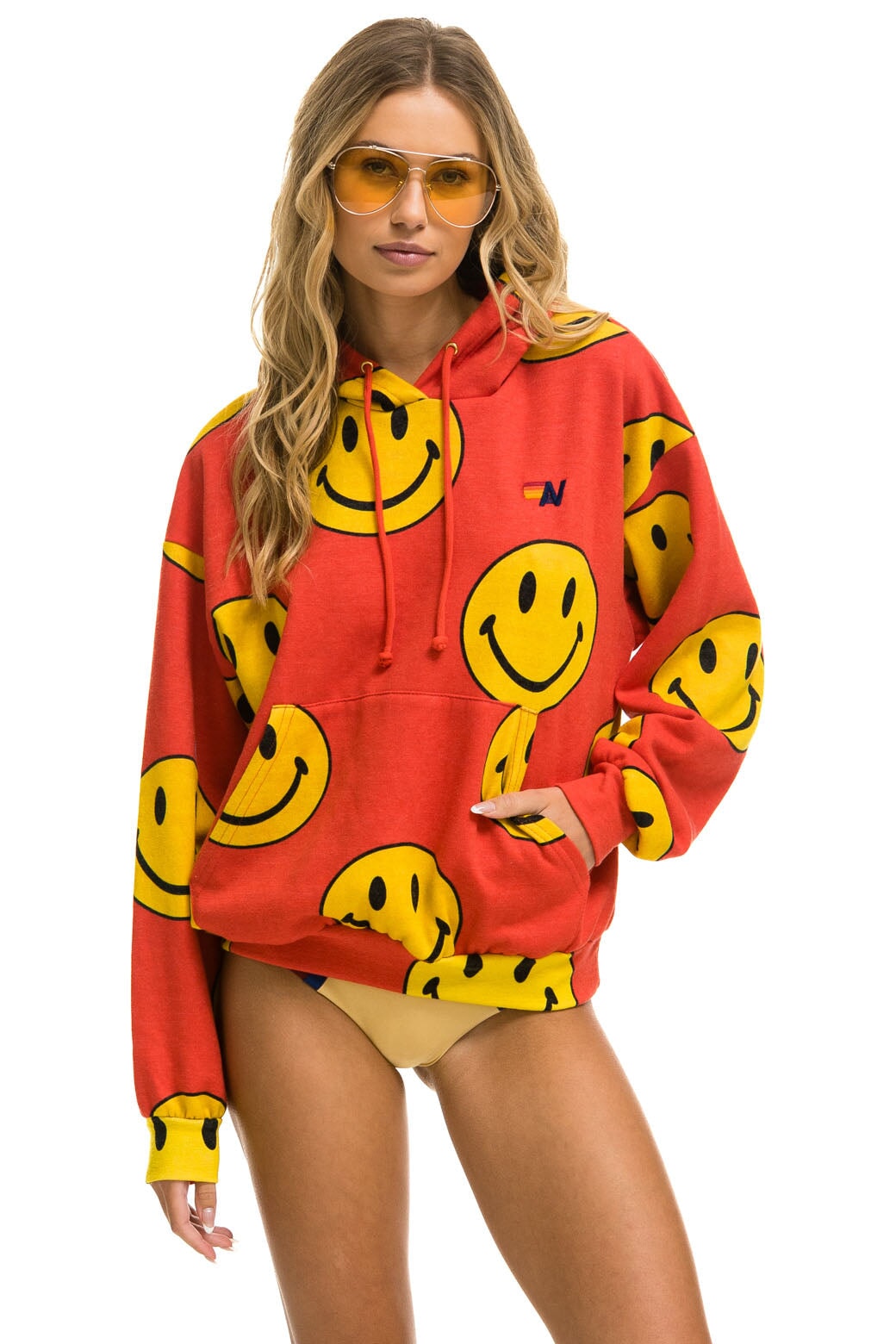 SMILEY REPEAT RELAXED PULLOVER HOODIE - RED Hoodie Aviator Nation 