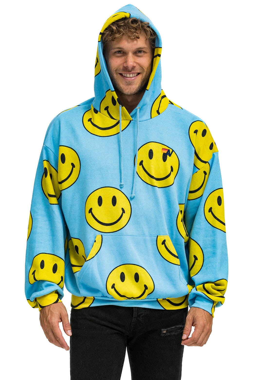 SMILEY REPEAT RELAXED PULLOVER HOODIE - SKY Hoodie Aviator Nation 