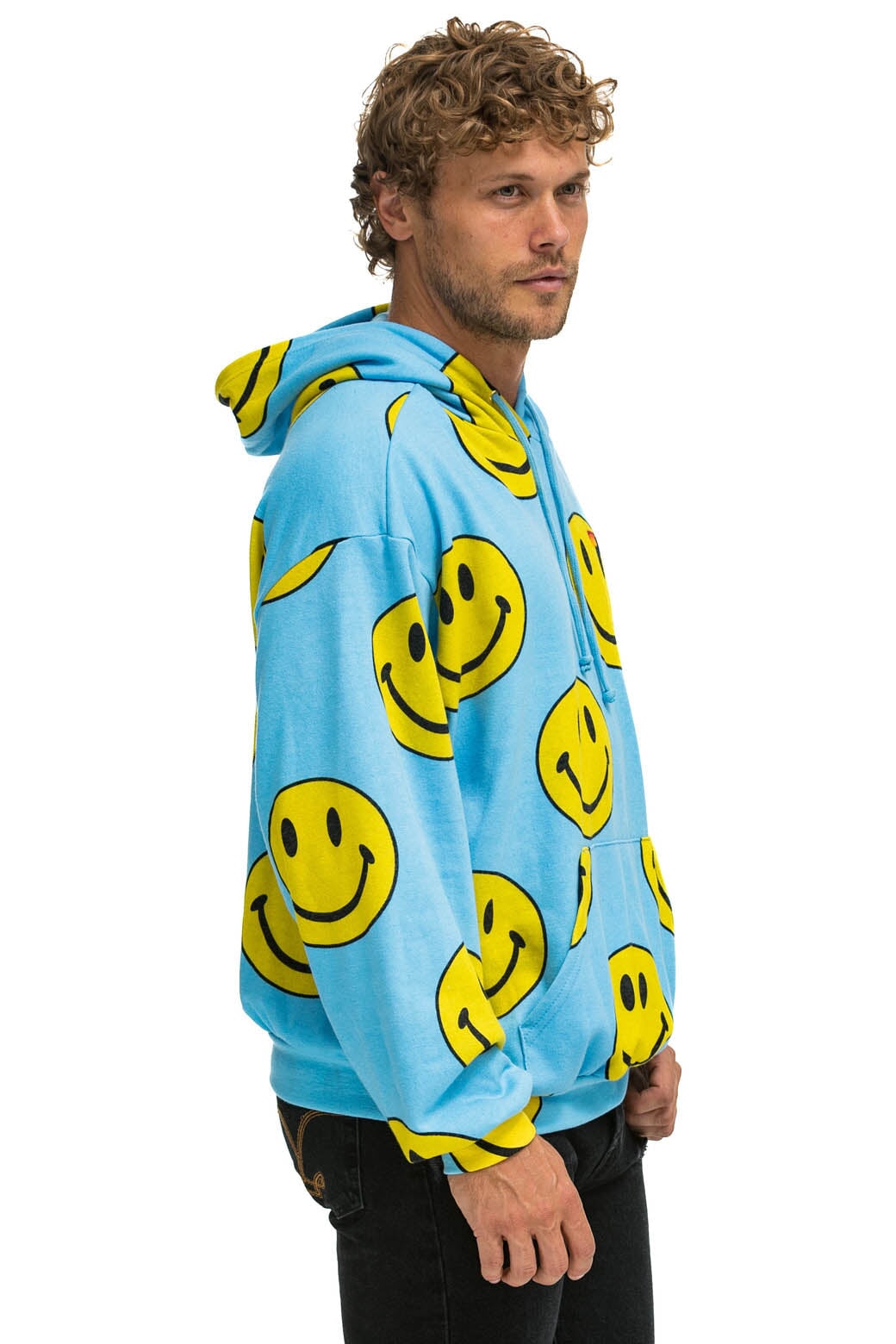 SMILEY REPEAT RELAXED PULLOVER HOODIE - SKY Hoodie Aviator Nation 