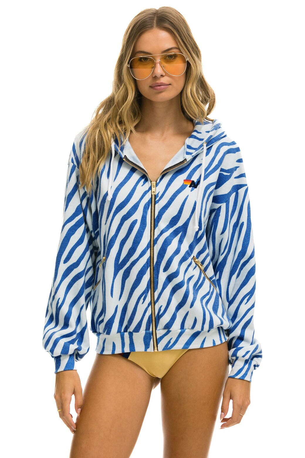 TIGER RELAXED ZIP HOODIE WITH POCKETS - BLUE TIGER Hoodie Aviator Nation 