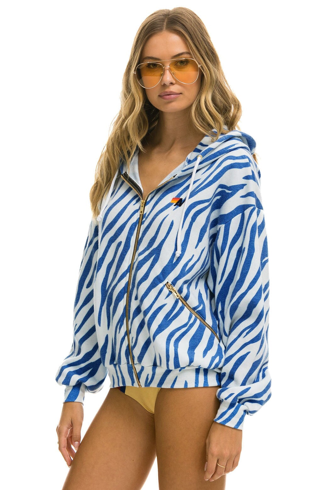 TIGER RELAXED ZIP HOODIE WITH POCKETS - BLUE TIGER Hoodie Aviator Nation 