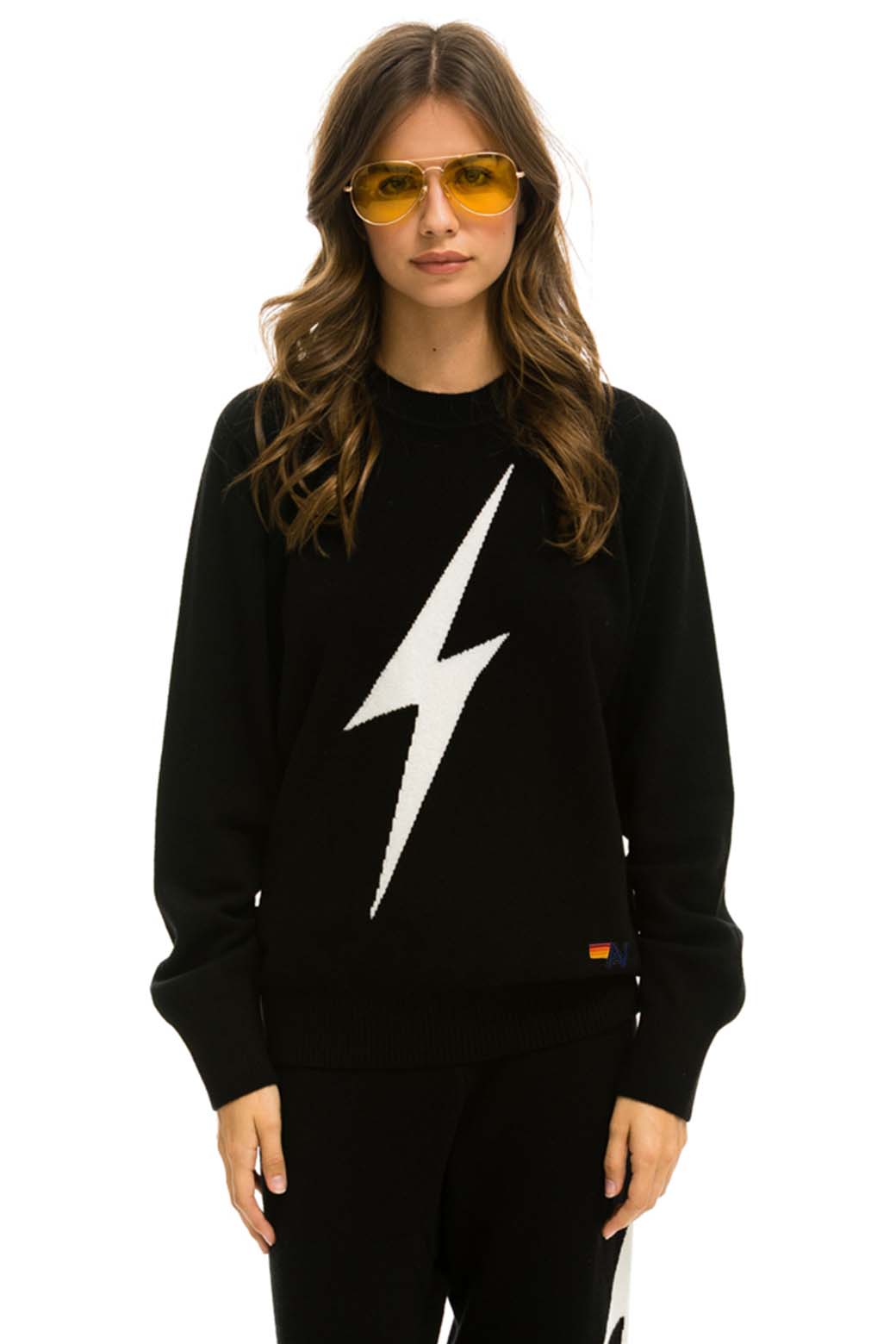 UNISEX BOLT CASHMERE LIGHT SWEATER - BLACK // WHITE BOLT Sweatshirt Aviator Nation 