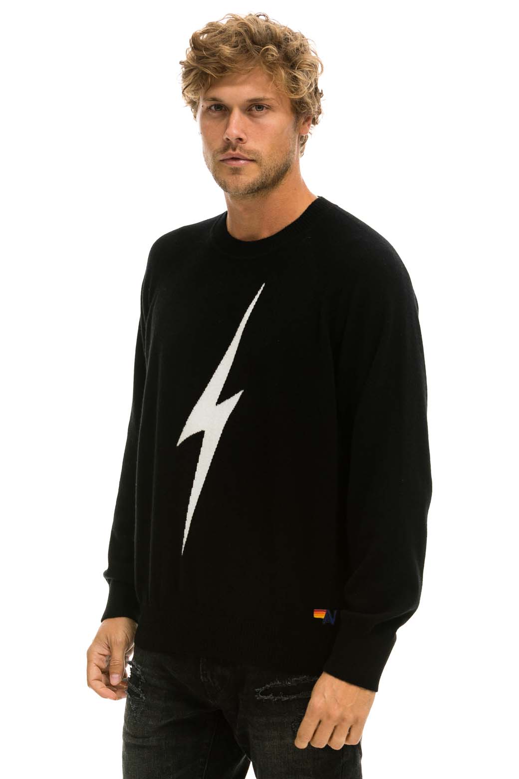 UNISEX BOLT CASHMERE LIGHT SWEATER - BLACK // WHITE BOLT Sweatshirt Aviator Nation 