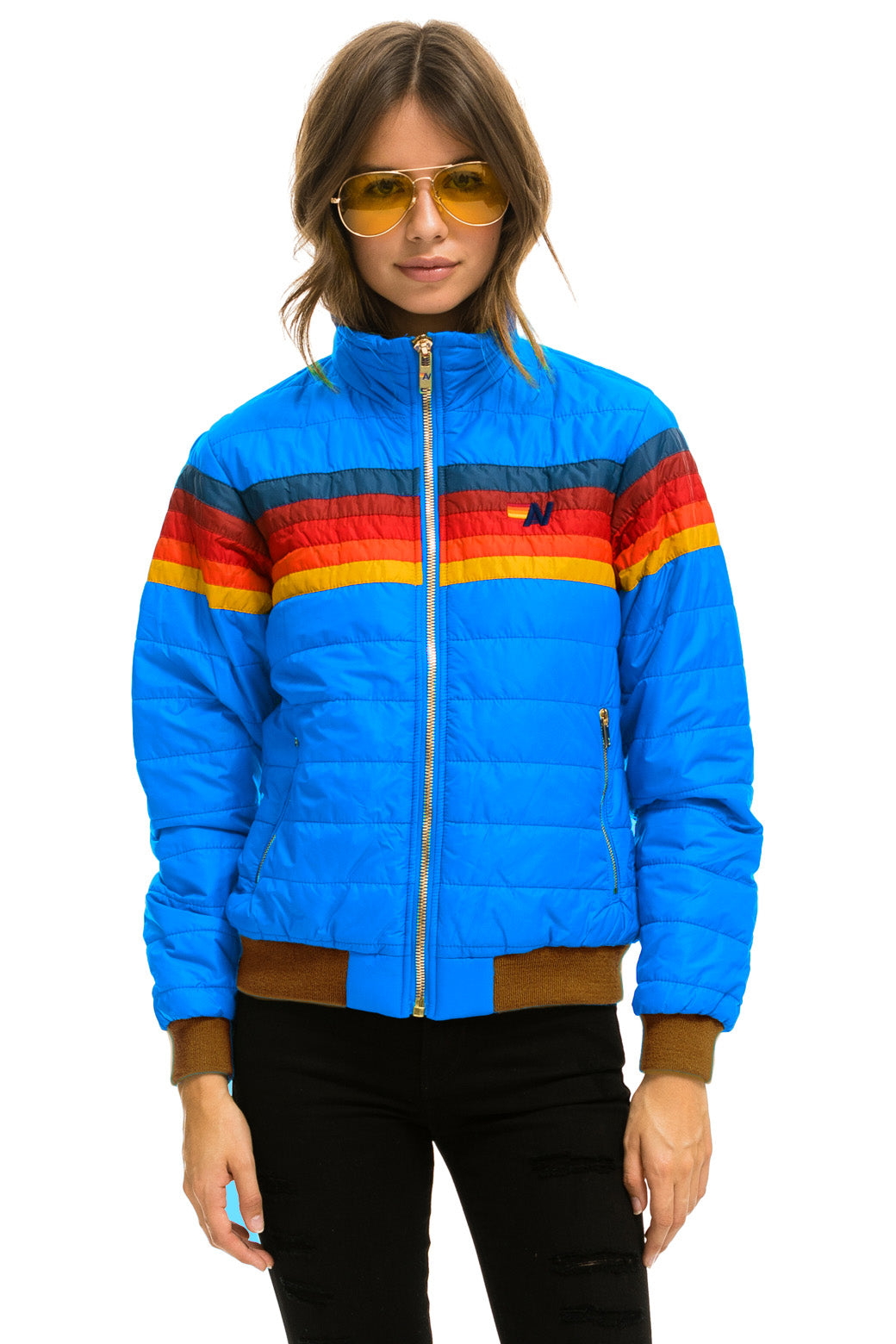 WOMEN&#39;S 5 STRIPE JACKET - BLUE CINA GLOSSY Jacket Aviator Nation 