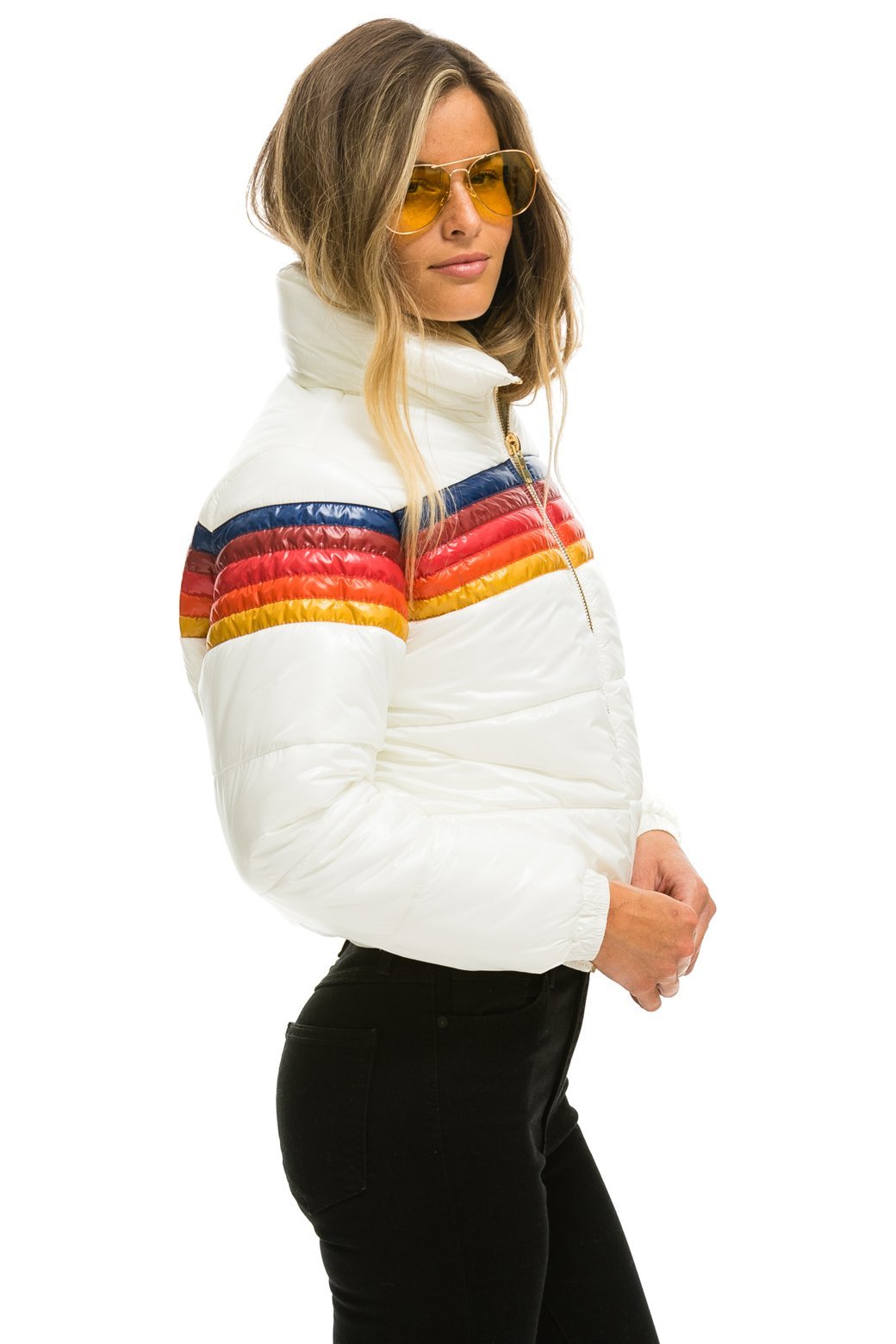 WOMEN'S 5 STRIPE LUXE APRES PUFFER JACKET - GLOSSY WHITE Jacket Aviator Nation 